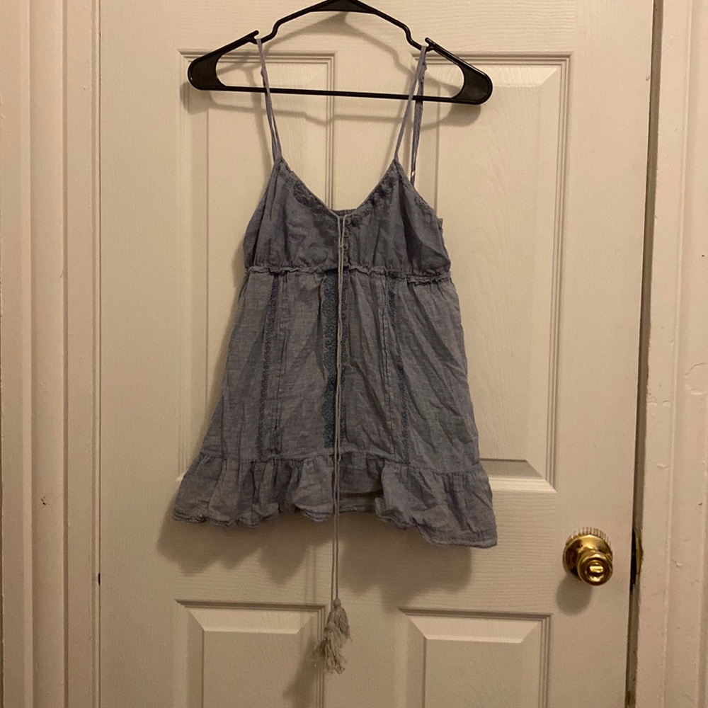 Blue Cotton Spaghetti Strap Blouse